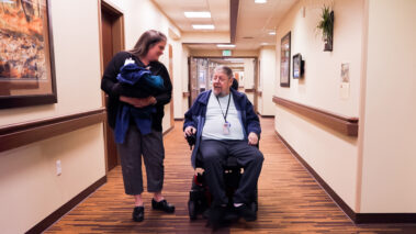 woman and man in hallway